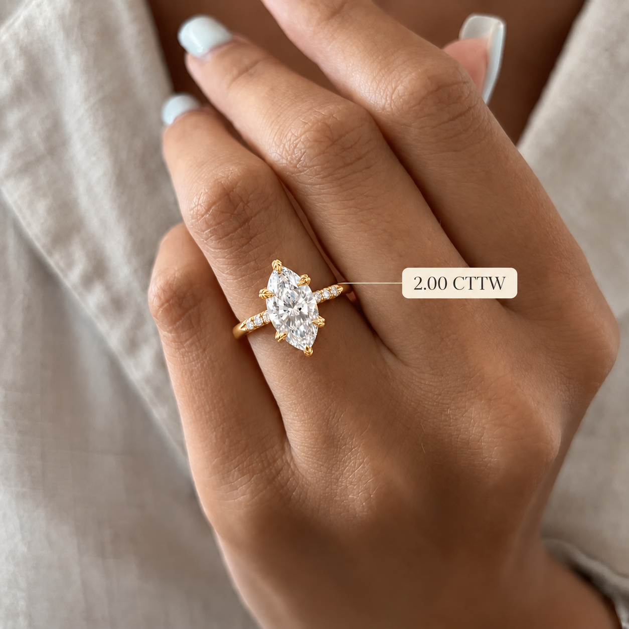 Marquise Lab Grown Diamond Engagement Ring Solitaire Pave Band 14K Yellow Gold IGI Certified