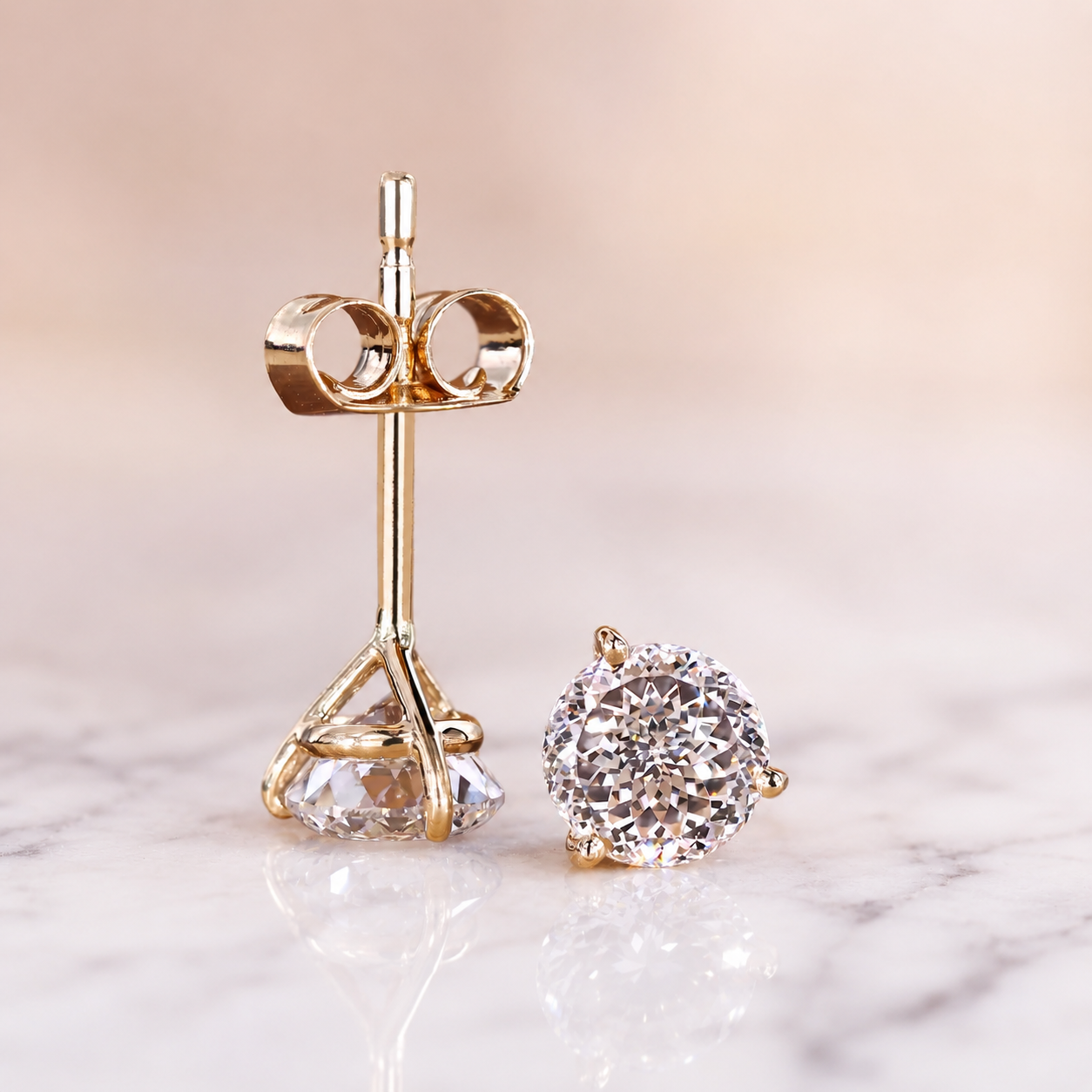 Portuguese Cut 2Ct Lab Grown Diamond Stud Earrings Martini Setting, E VVS2