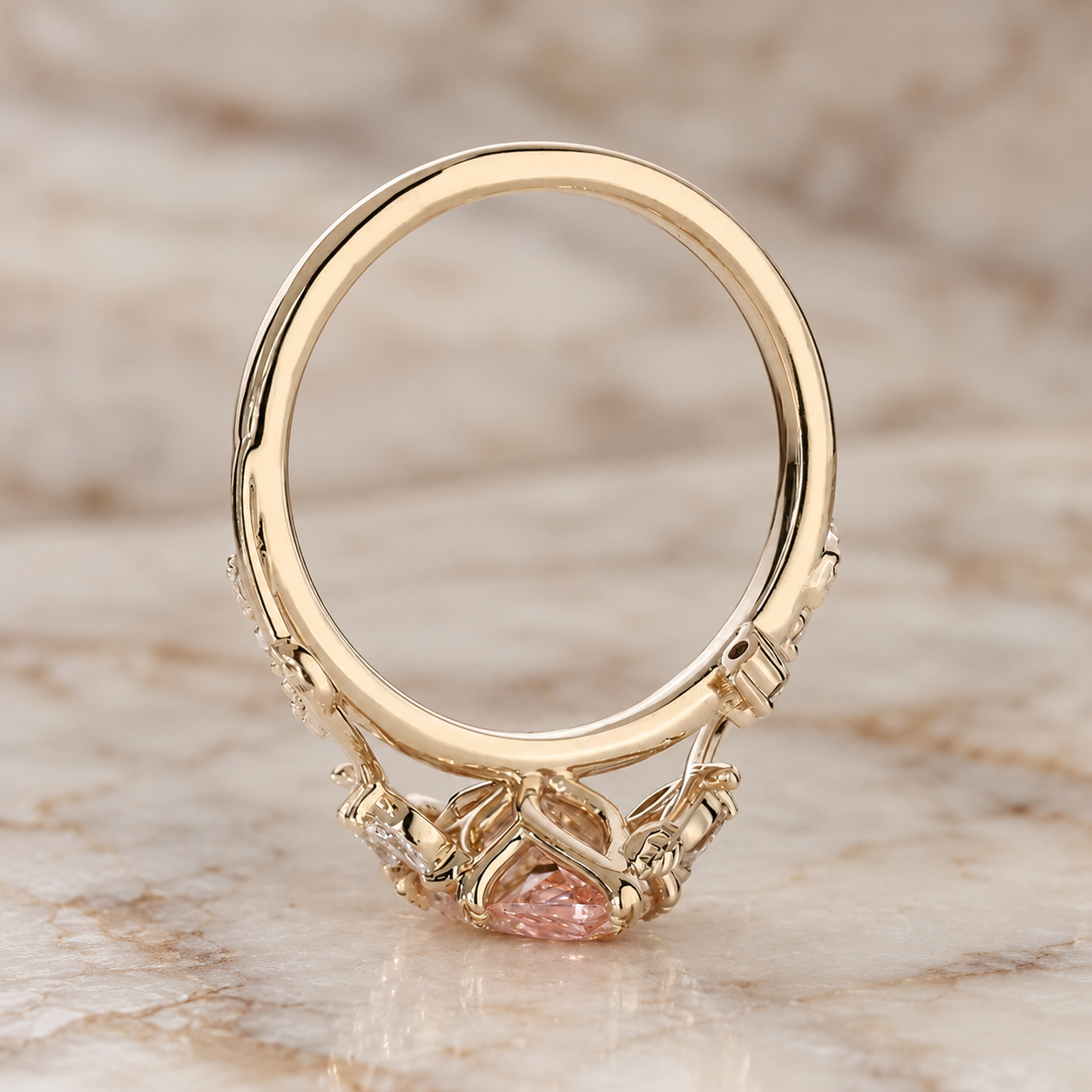 Pink Marquise Lab Grown Diamond Engagement Ring Tulip Setting 14K Yellow Gold IGI Certified VVS2 - VS1