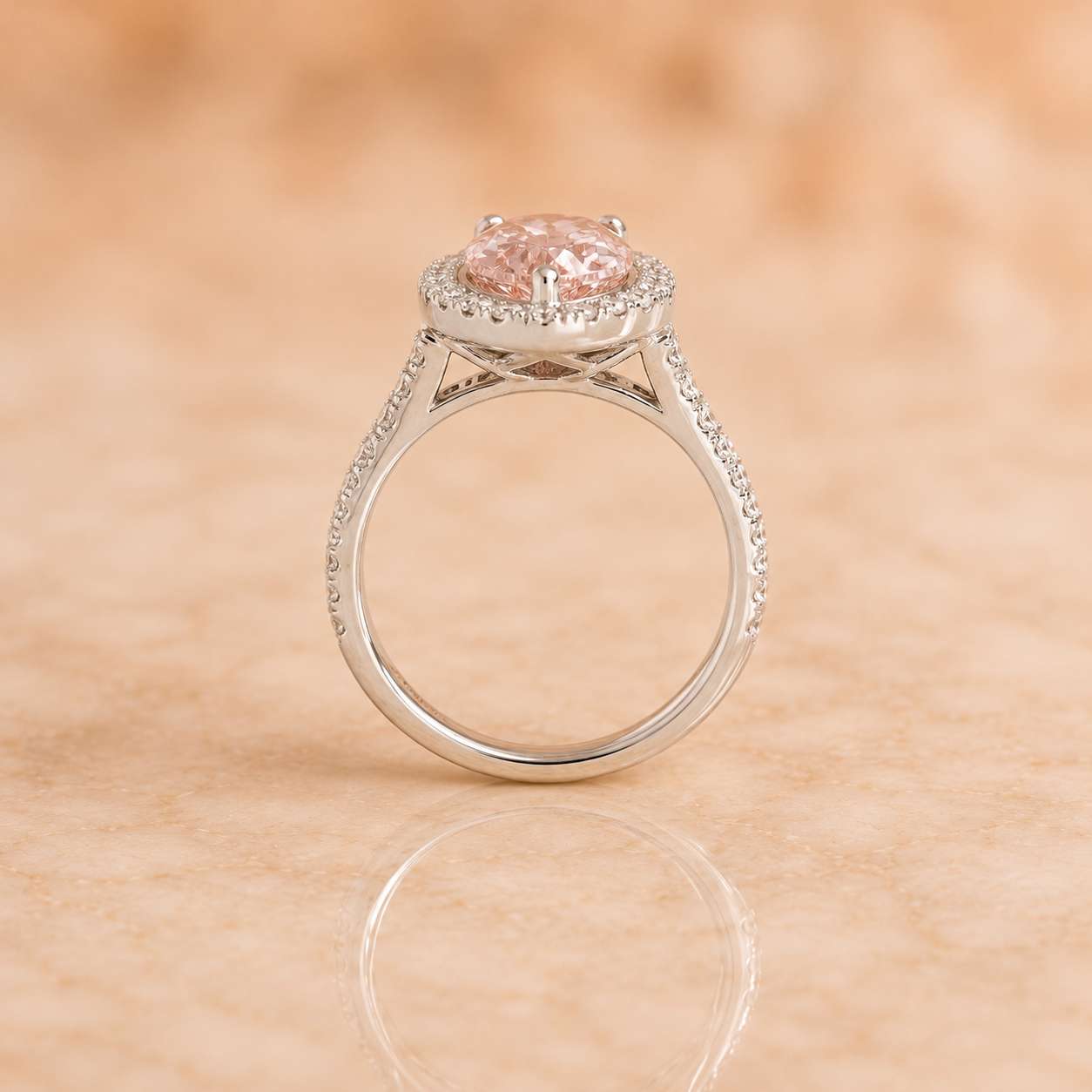 Pink Pear Lab Grown Diamond Engagement Ring Halo 18K White Gold IGI Certified 2ct Fancy Intense