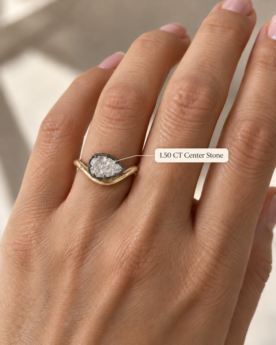 Pear Lab Grown Diamond Pinky Ring Black Gold Bezel-Prong 14K Yellow Gold IGI Certified E VVS2