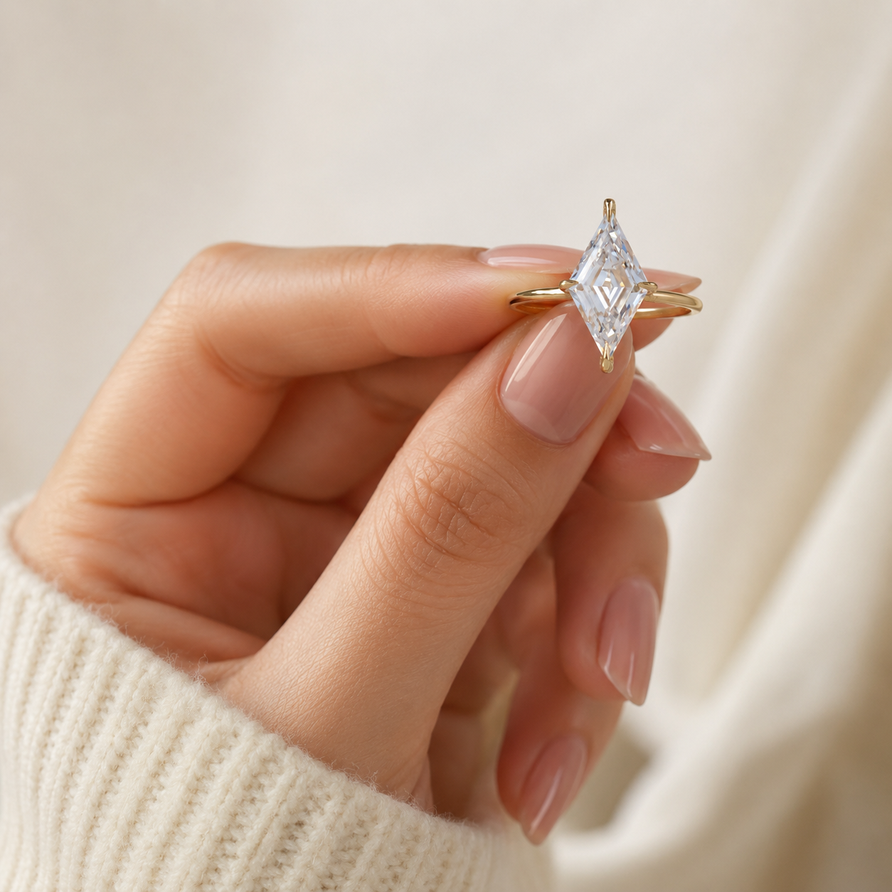 Kite Cut Lab Grown Diamond Engagement Ring Prong-Set Solitaire 14K Gold 2.7 Carat VVS2 E