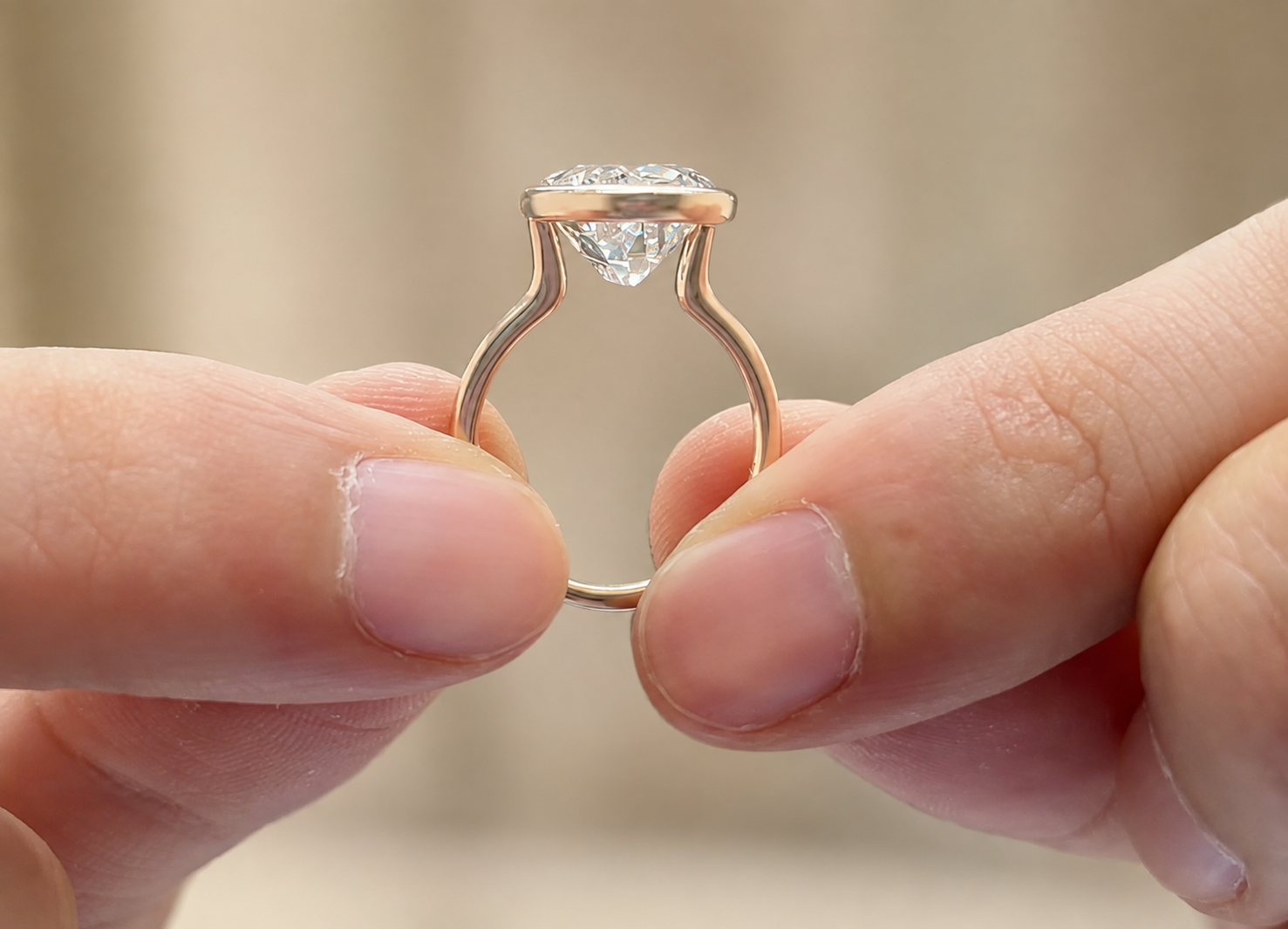 Oval Lab Grown Diamond Engagement Ring Bezel Solitaire 14K Yellow Gold E Color
