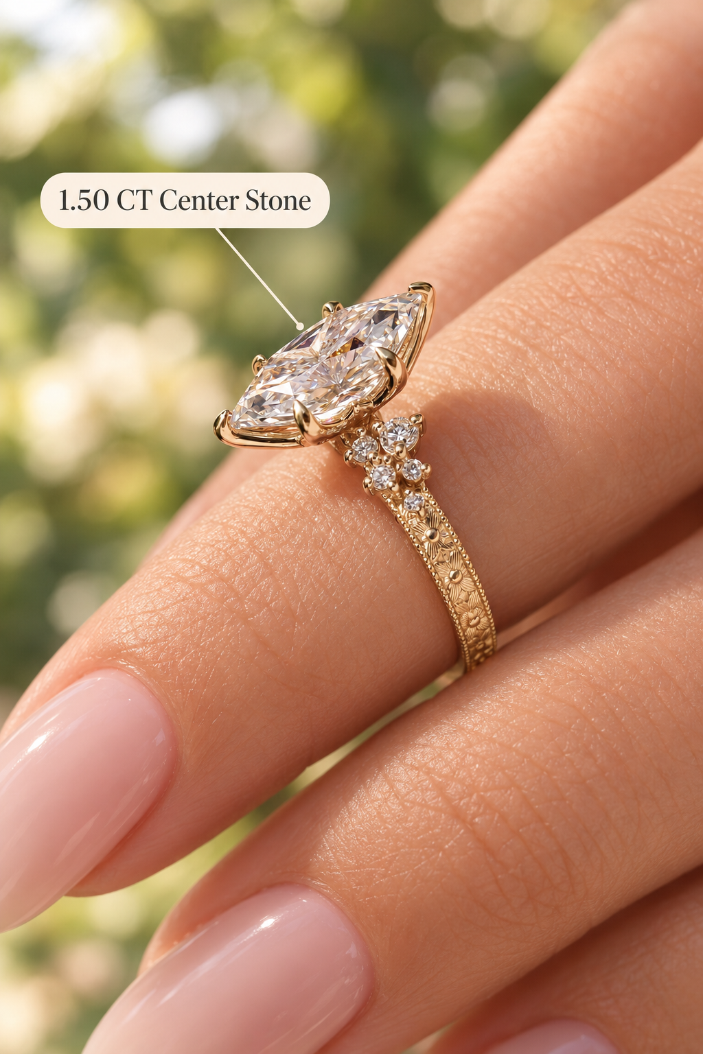 Marquise Lab Grown Diamond Engagement Ring Vintage Tulip 14K Yellow Gold IGI Certified
