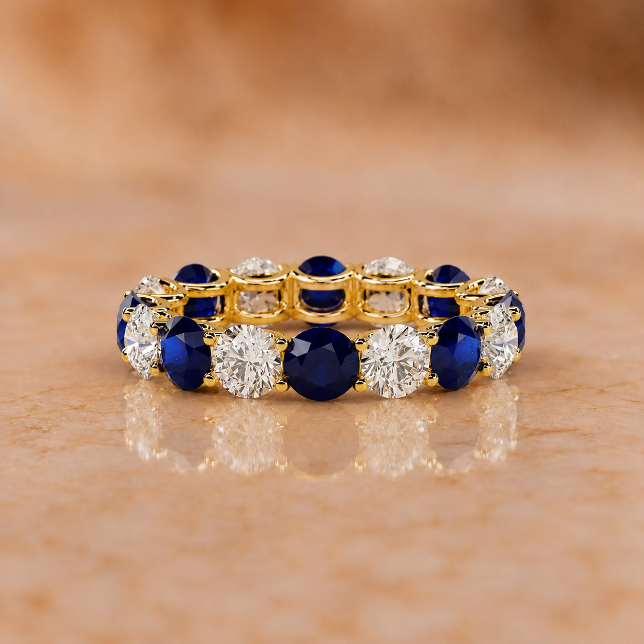 4Ct Round Lab Grown Diamond & Blue Sapphire Eternity Band – 14K Gold, IGI — view 3