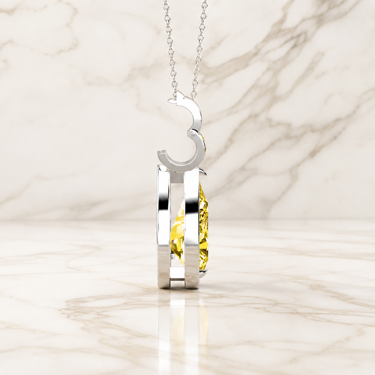 Yellow Pear Lab Diamond Pendant Necklace, 14K White Gold Bezel Solitaire (IGI Certified)