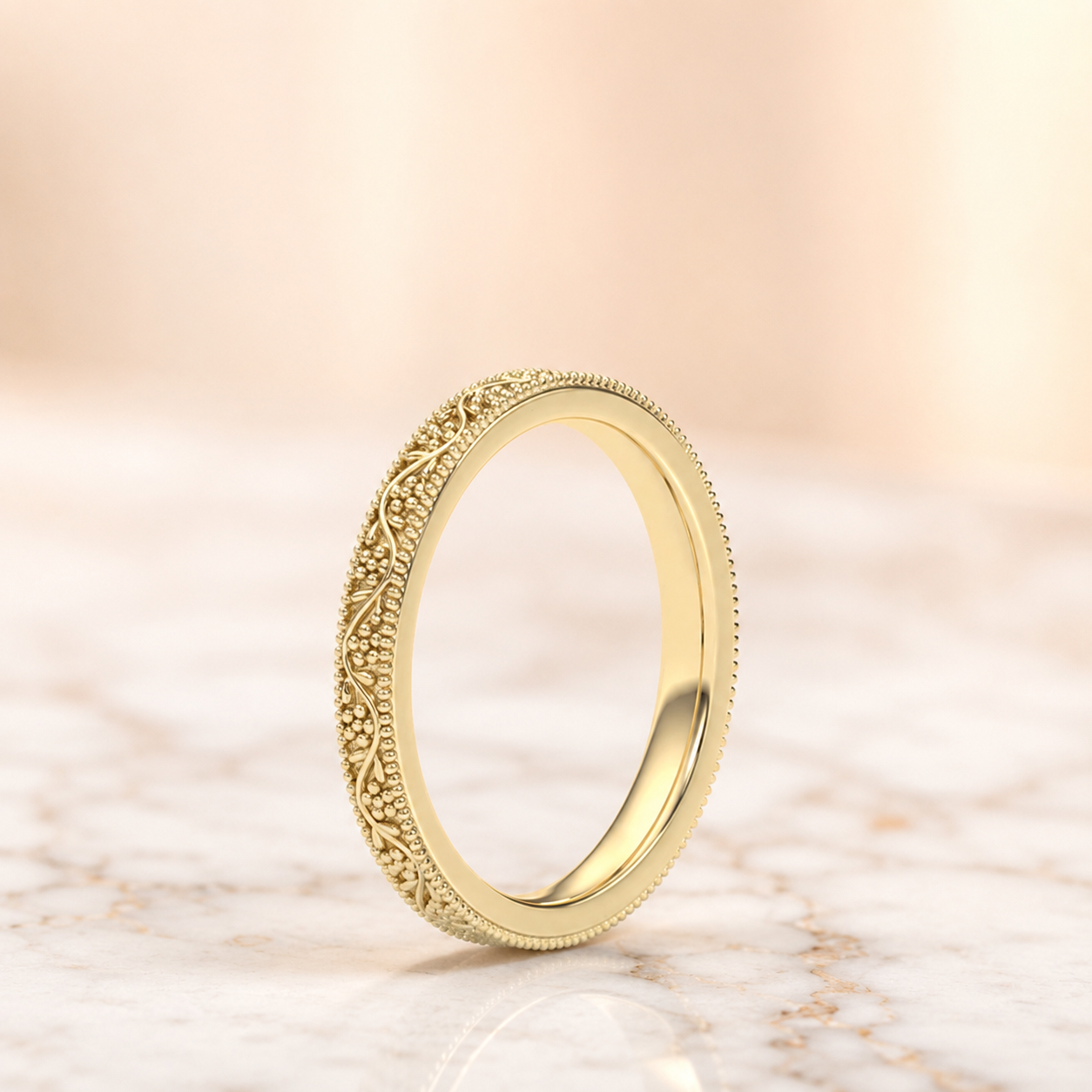 Vintage Floral Milgrain Wedding Band in Solid Gold  – 2.1mm