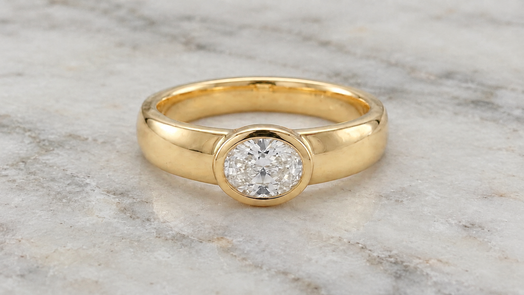 Oval Lab Grown Diamond Engagement Ring East West Bezel Cigar Band 14K Gold IGI Certified