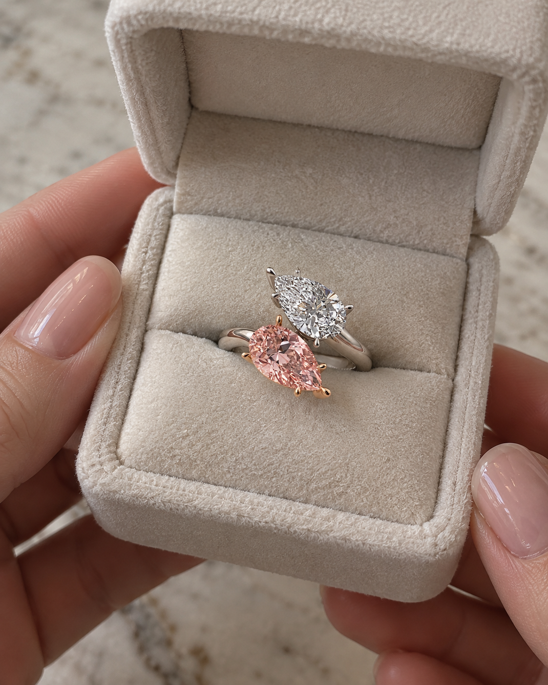 Pink Pear Lab Grown Diamond Engagement Ring – Two-Stone Bypass 14K Two-Tone Gold – IGI Certified