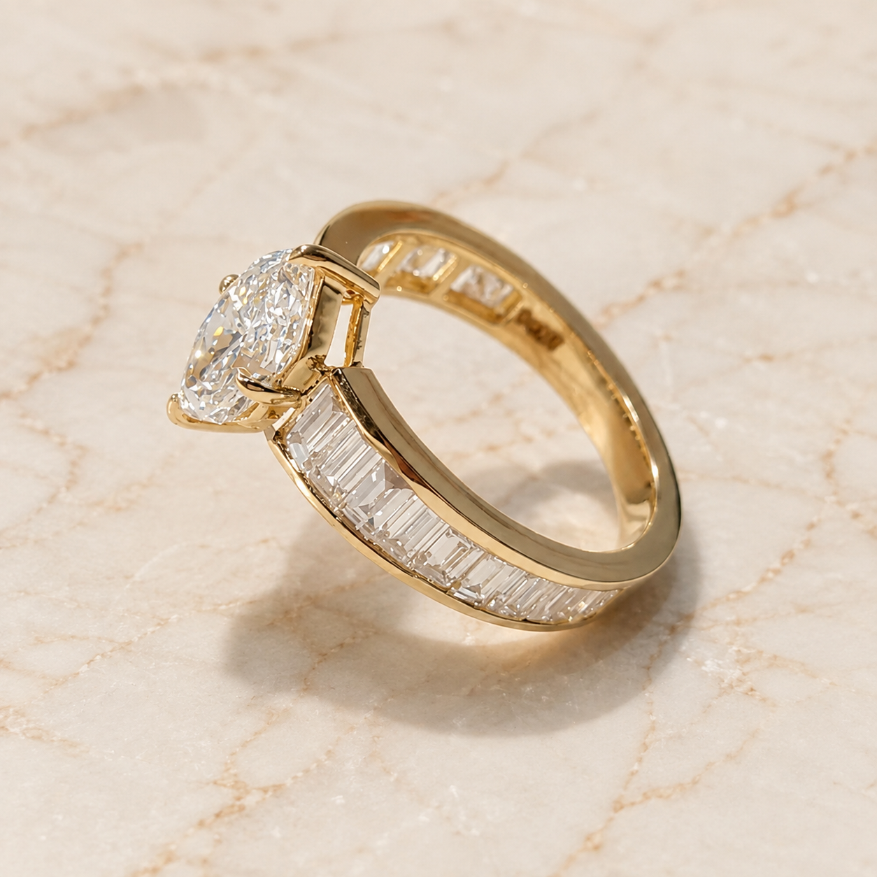 Dutch Marquise Lab Grown Diamond Engagement Ring Channel Set Baguette 14K Gold IGI Certified