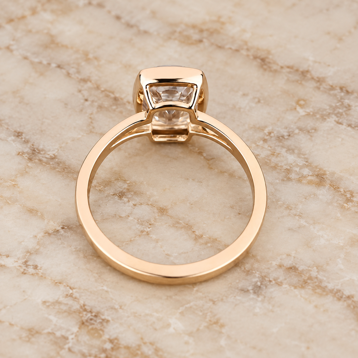 Cushion Old Mine Lab Grown Diamond Engagement Ring Bezel Split Shank 14K Gold IGI Certified E VVS2