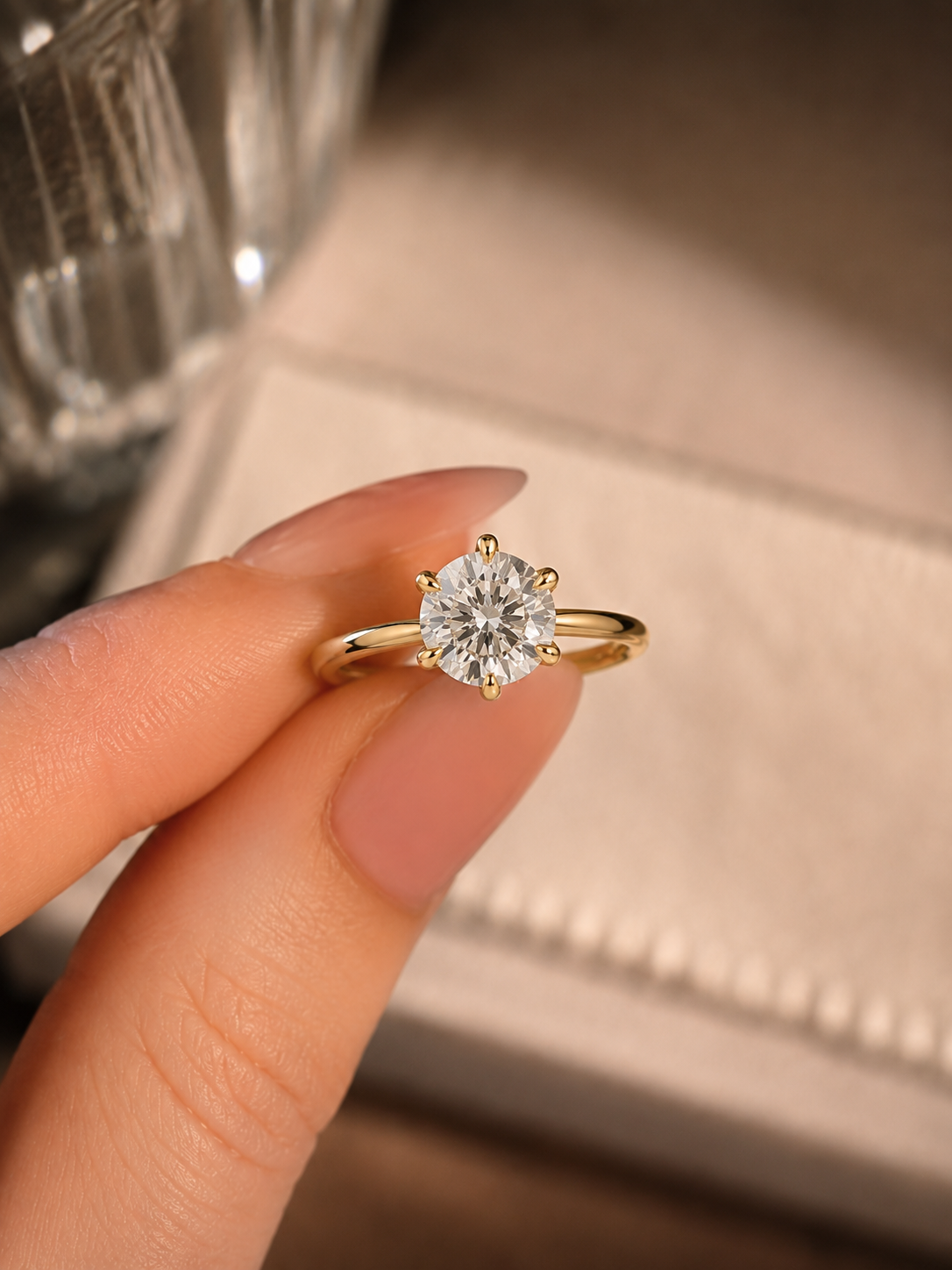Round Lab Grown Diamond Engagement Ring – Petal Prong Solitaire in Solid Gold