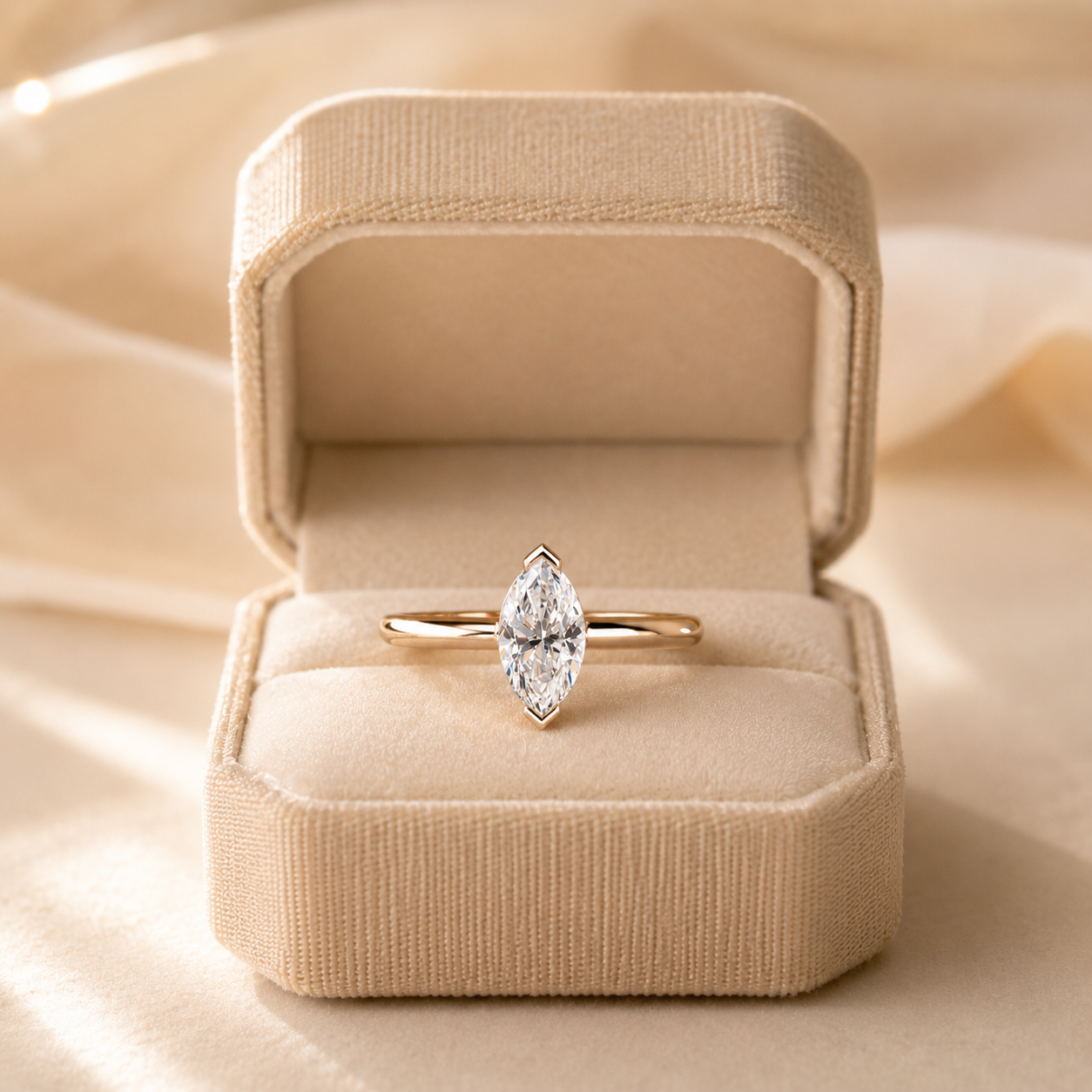 Marquise Lab Grown Diamond Engagement Ring Solitaire 14K Rose Gold – V-Prong 0.50 Carat VVS2