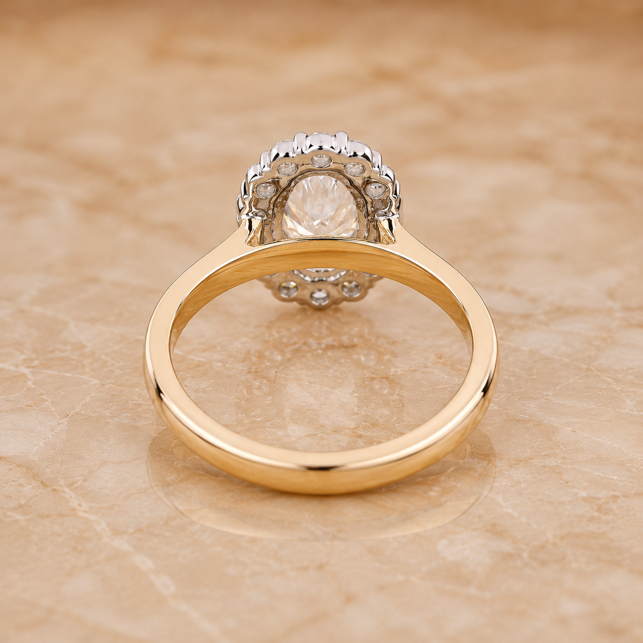 Oval Lab Grown Diamond Halo Engagement Ring Cathedral 14K Yellow Gold IGI Certified 2 Carat E VVS2