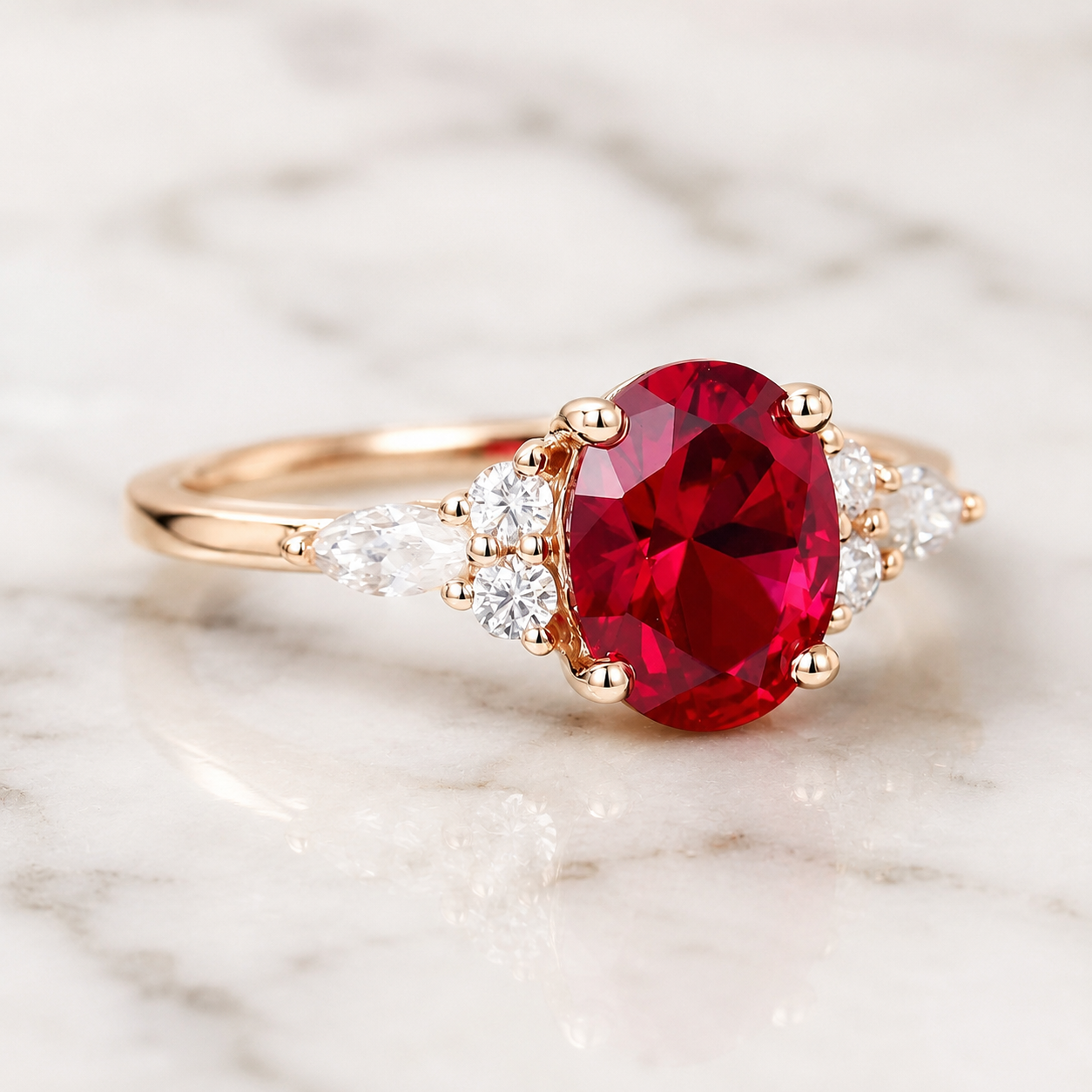 Oval Ruby Engagement Ring Solid Gold Setting Red Gemstone Anniversary Gift for Her