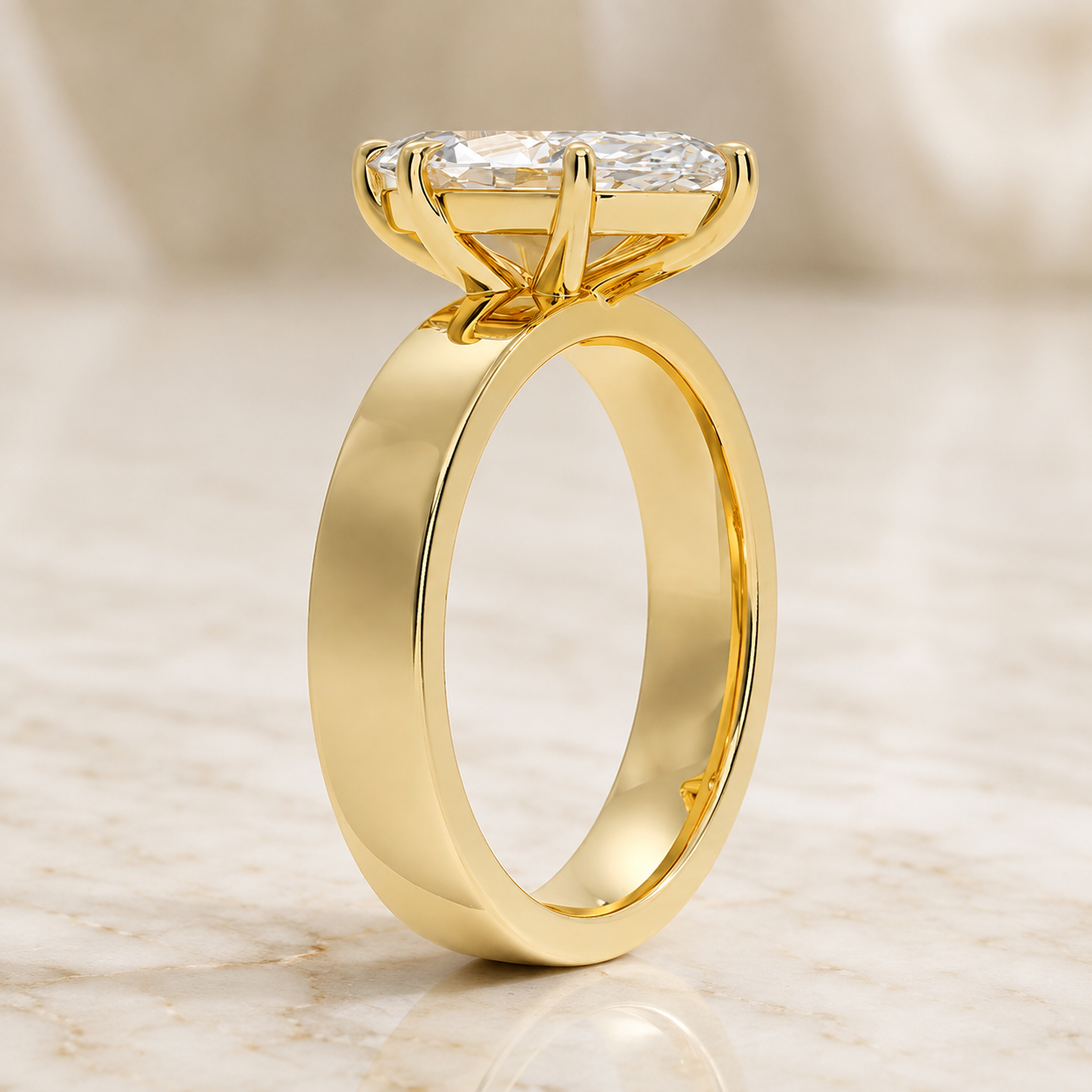 Marquise Lab Grown Diamond Engagement Ring Solitaire 14K Yellow Gold 4mm Wide Band, IGI Certified