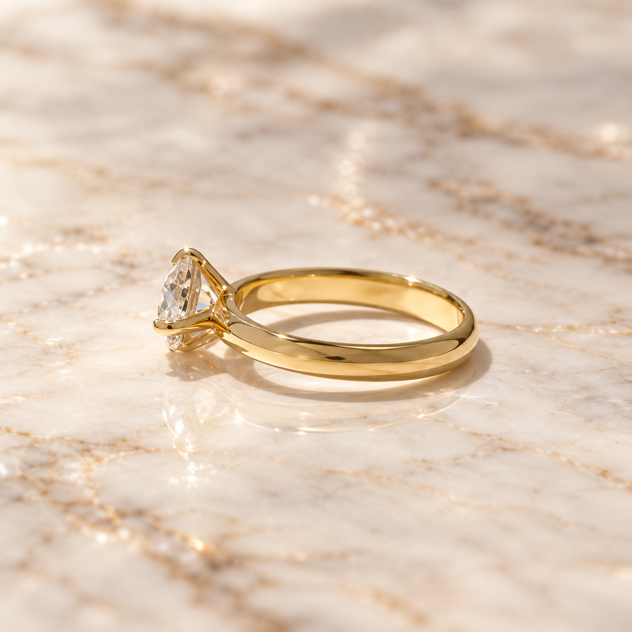 Pear Lab Grown Diamond Engagement Ring, East West Solitaire 14K Yellow Gold IGI Certified