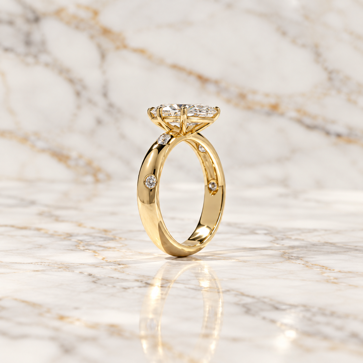 Marquise Lab Grown Diamond Engagement Ring Scattered Solitaire 14K Yellow Gold E VVS2