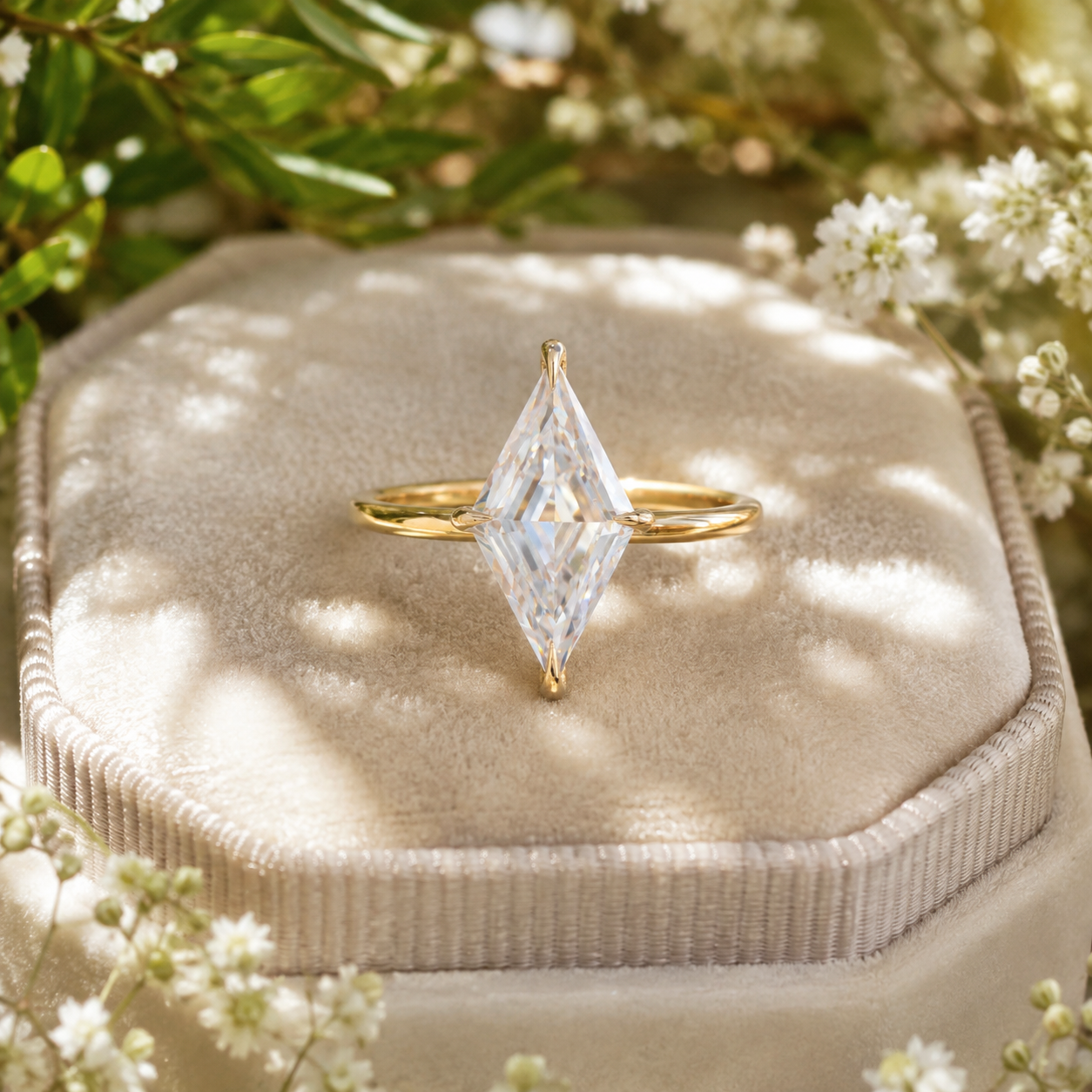 Kite Cut Lab Grown Diamond Engagement Ring Prong-Set Solitaire 14K Gold 2.7 Carat VVS2 E