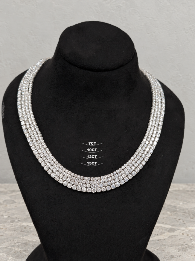 Round Lab Grown Diamond Tennis Necklace – Prong Set 14K White or Yellow Gold