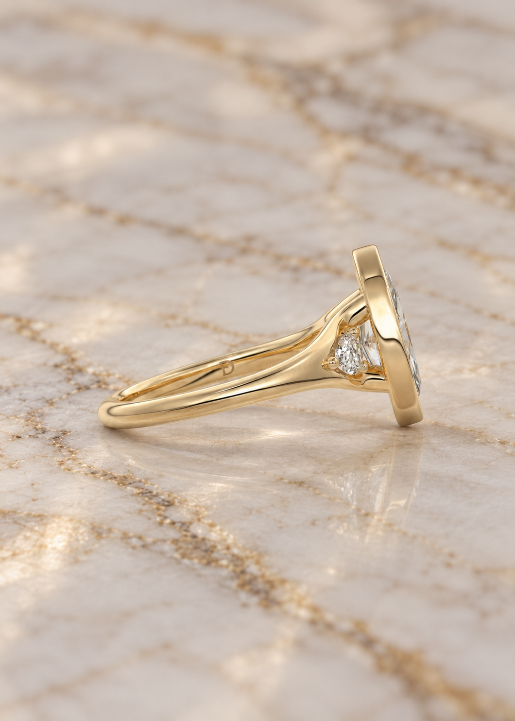 Marquise Lab-Grown Diamond Bezel Engagement Ring, Pear Side Stones, 14K Rose Gold (IGI Certified)