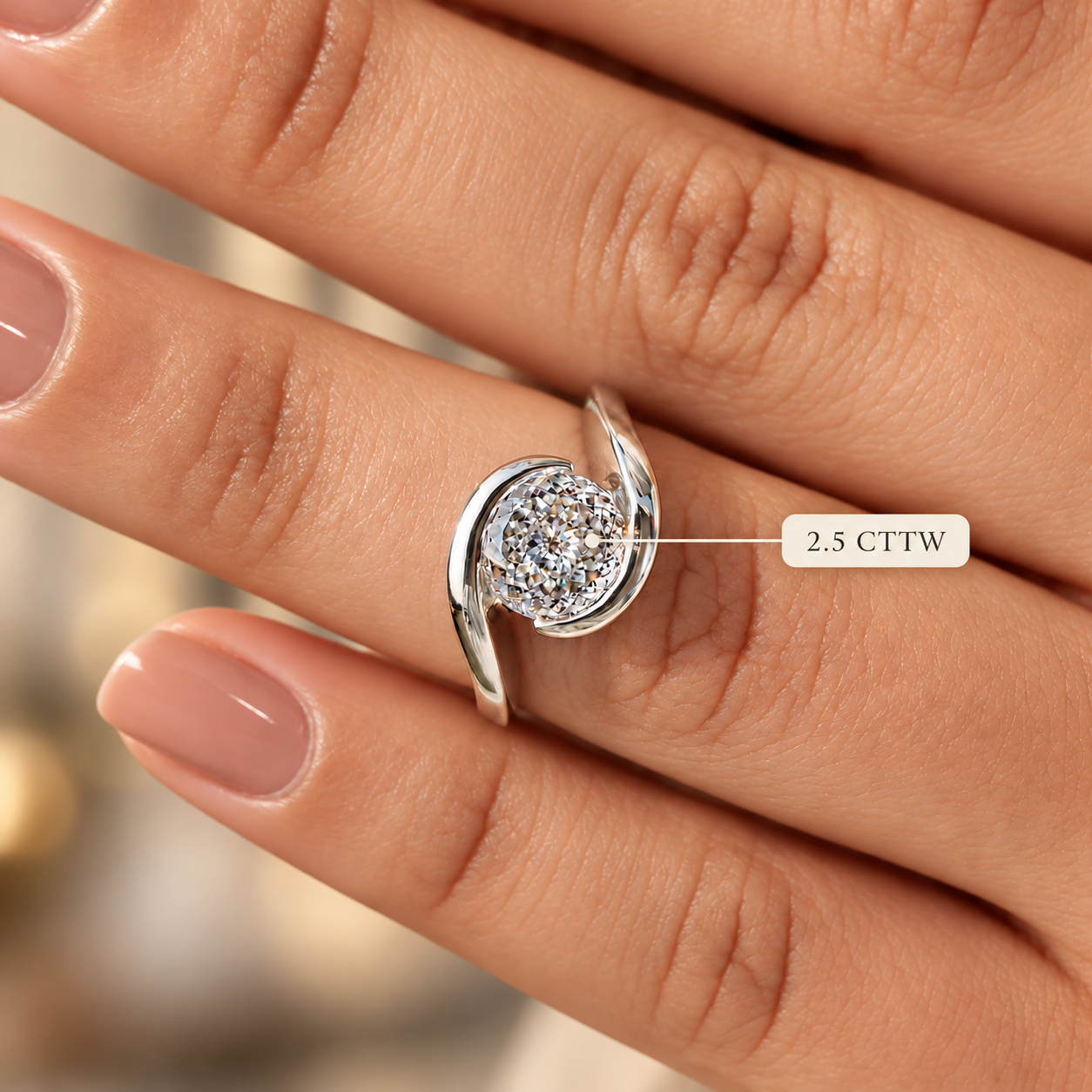 Portuguese Cut Lab Grown Diamond Engagement Ring Half Bezel Bypass 14K White Gold IGI Certified 1 Carat
