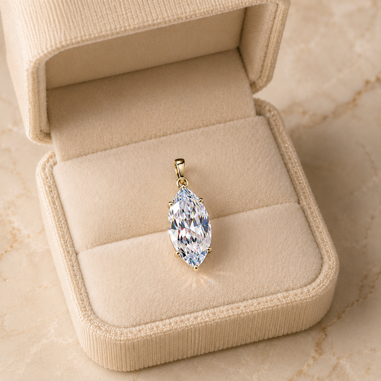 Marquise Lab Grown Diamond Solitaire Pendant Four Prong 14K Gold IGI Certified 1ct E VVS2