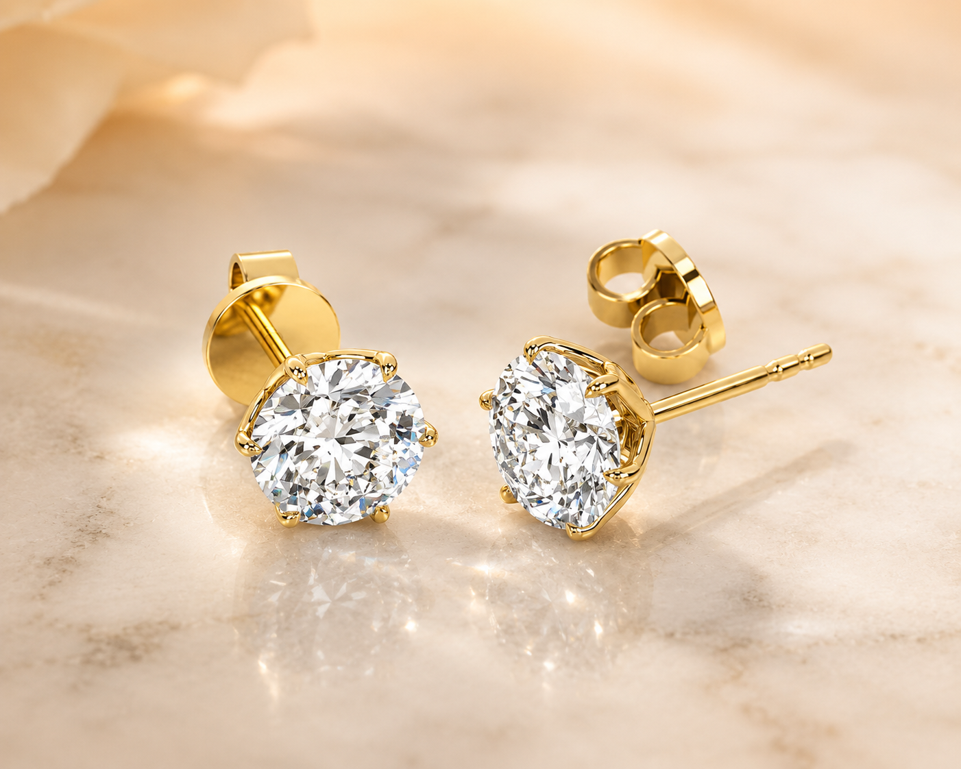 1 Ctw Round Lab Grown Diamond Stud Earrings – 14K Gold Tulip Petal Prong — view 2