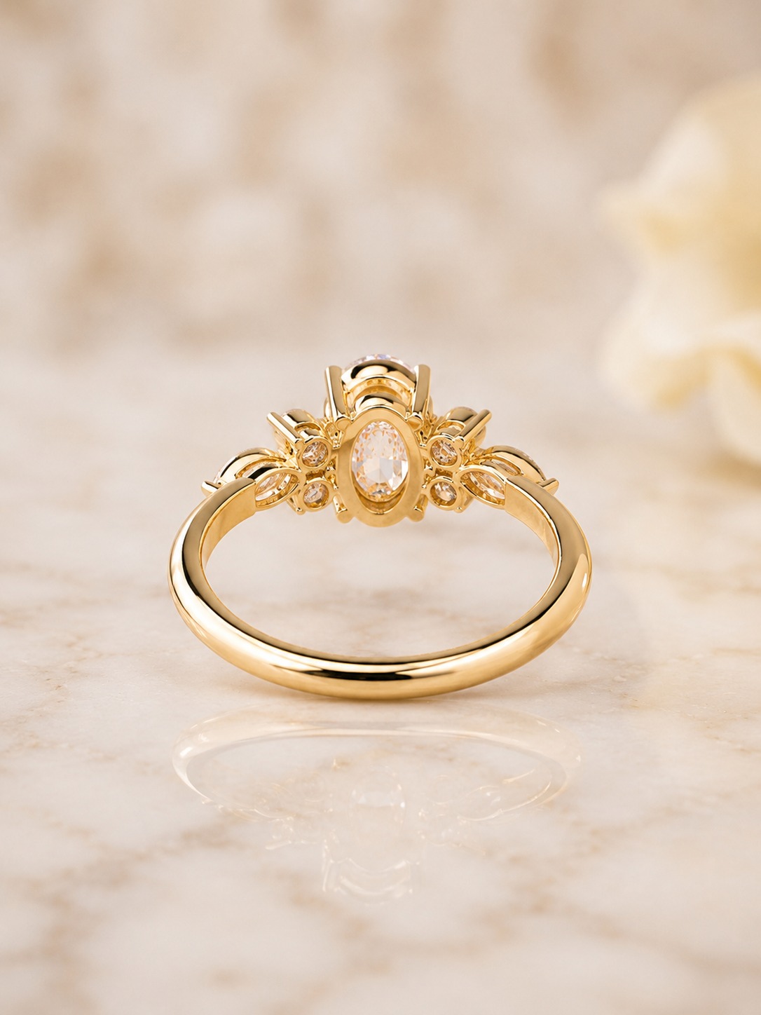 Oval Lab Grown Diamond Engagement Ring – Cluster 14K Yellow Gold – 0.90 ctw E VVS2