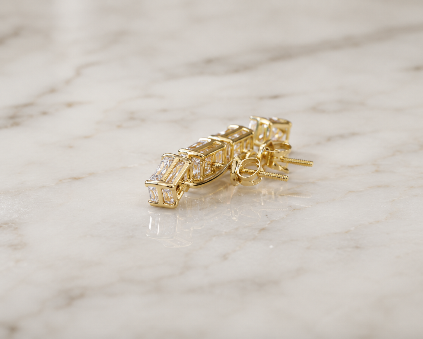 Emerald Cut Lab Grown Diamond Stud Earrings Detachable Ear Jacket 14K Gold 3ct E VVS2 IGI Certified