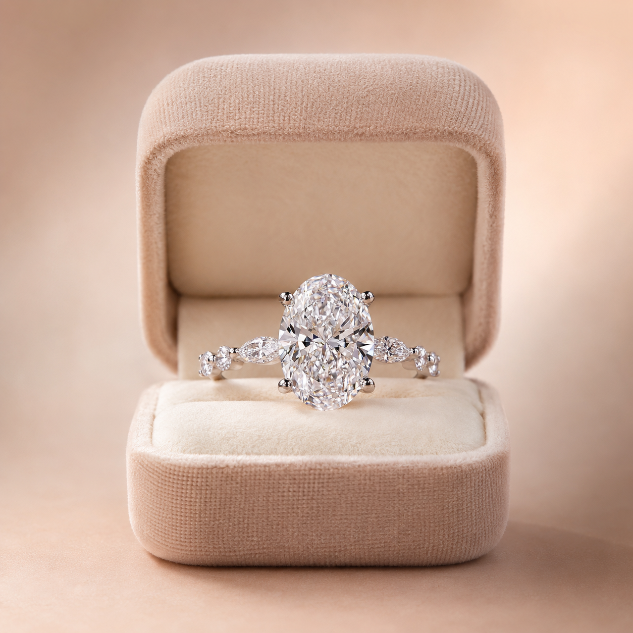 IGI 2 Ct Oval Lab Grown Diamond Engagement Ring 14K Gold Marquise Accent E VVS2