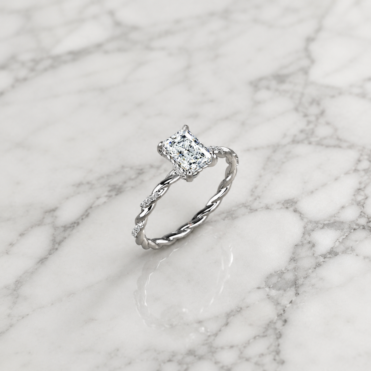 Radiant Lab Grown Diamond Engagement Ring – Twisted Pavé 14K White Gold – IGI Certified 1 Carat