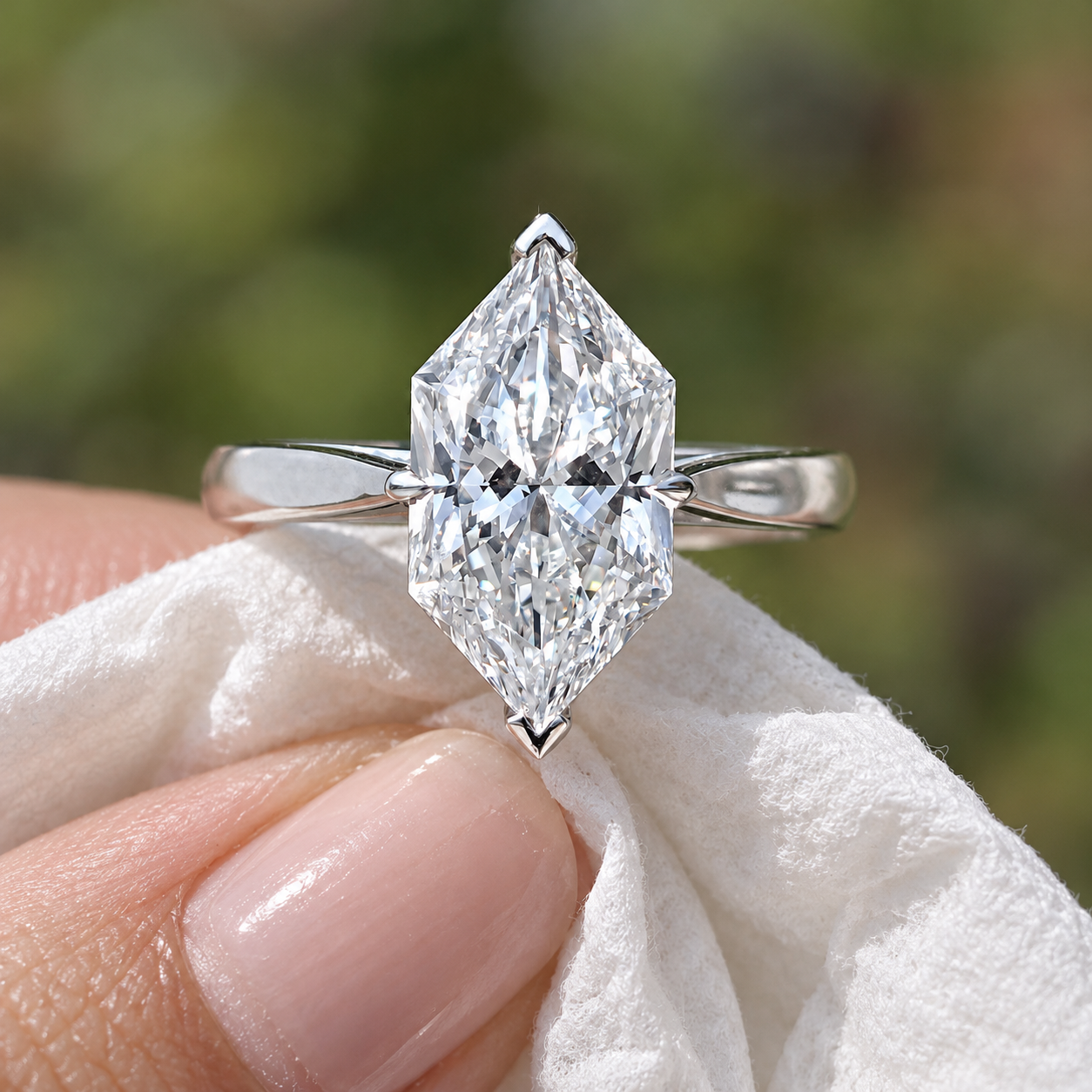 Dutch Marquise Lab Grown Diamond Engagement Ring Solitaire Cathedral White Gold