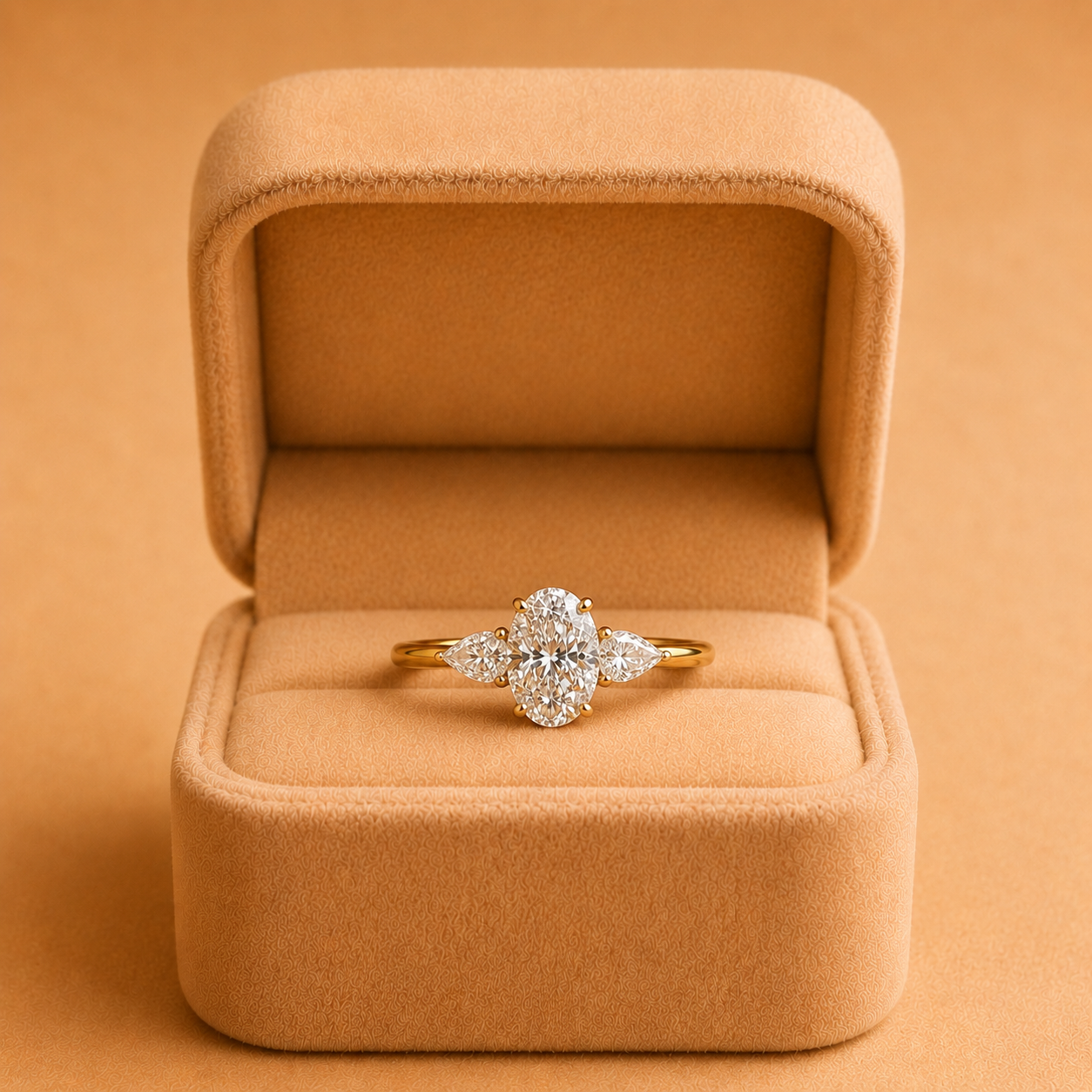 Oval Lab Grown Diamond Engagement Ring Three Stone 14K Yellow Gold IGI Certified E VVS2