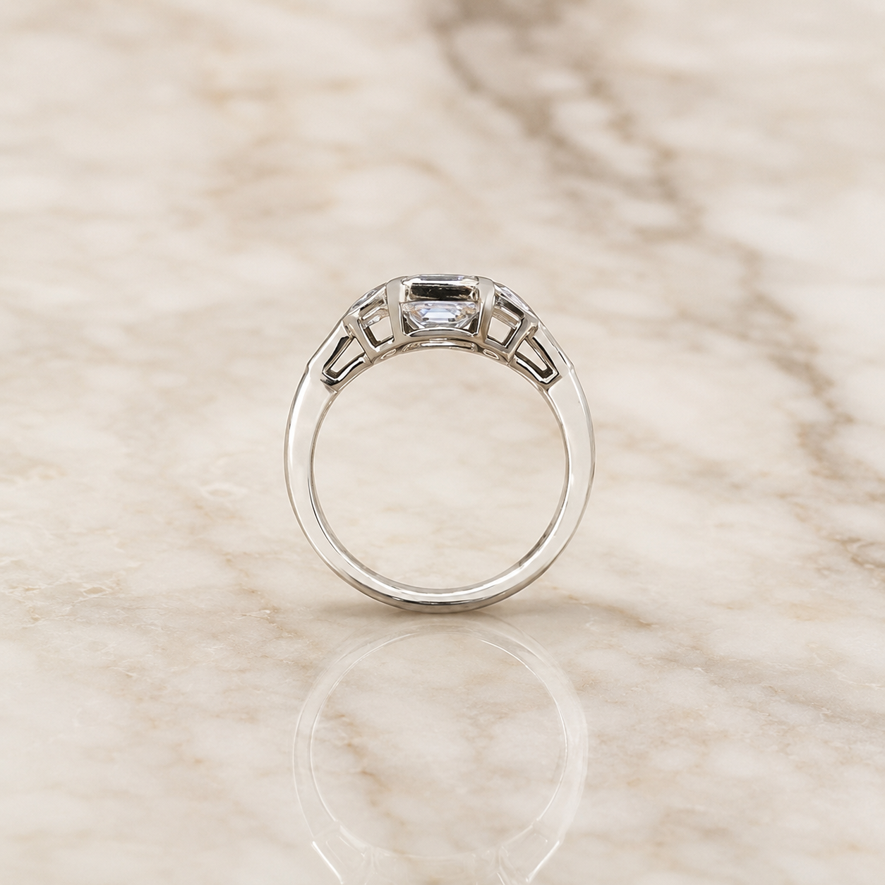 Asscher Lab Grown Diamond Engagement Ring – Five Stone Bezel 14K Gold – 2ct Art Deco Step Cut