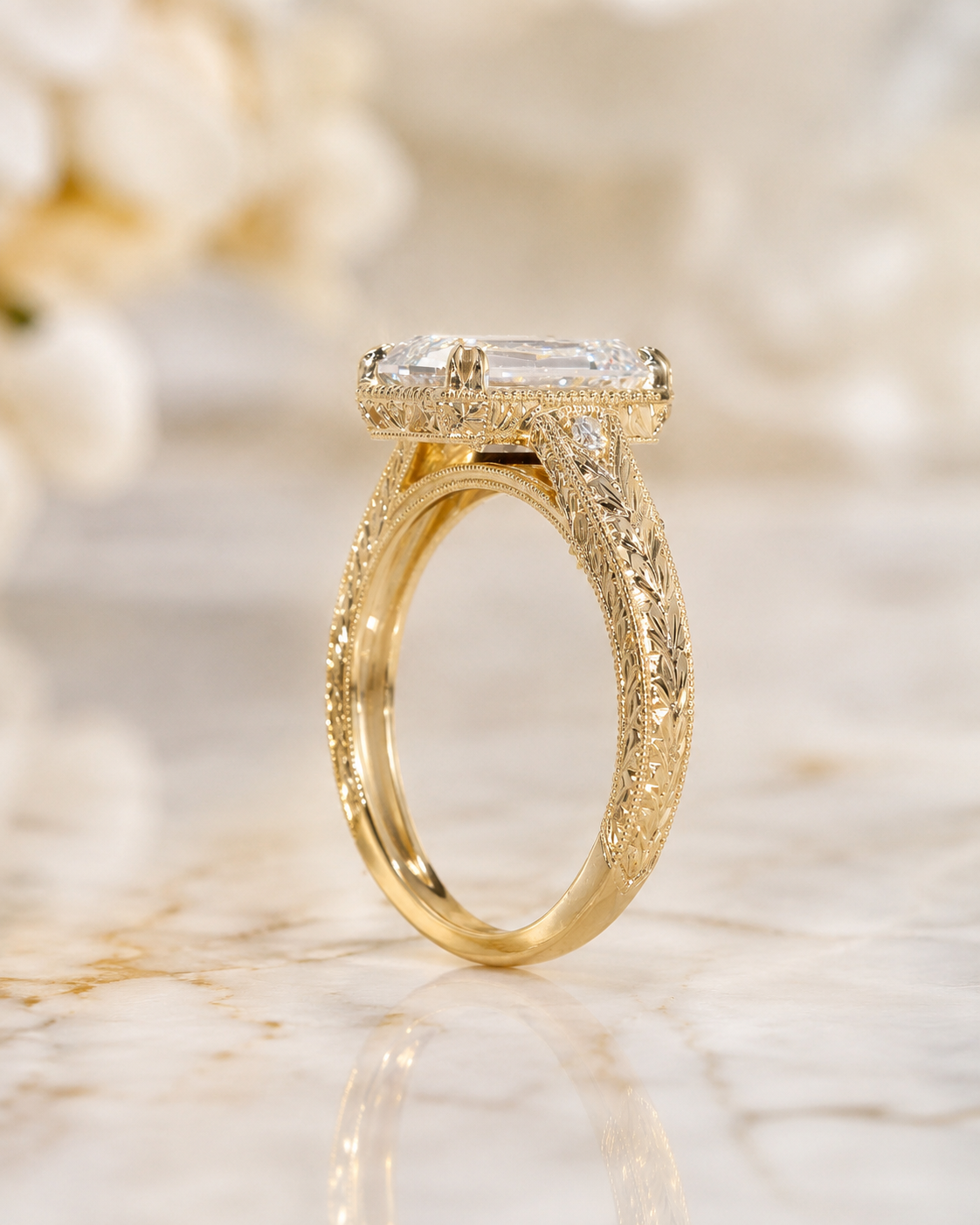 Crisscut Lab Grown Diamond Engagement Ring Milgrain Bezel 14K Yellow Gold – IGI Certified 3 Carat E VVS2