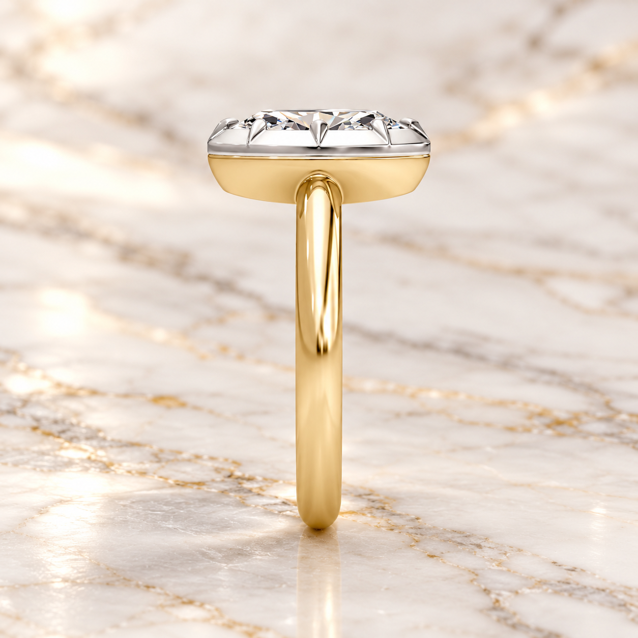 Oval Cut Lab Grown Diamond Engagement Ring Solitaire Platinum & Yellow Gold Vintage Bezel Setting