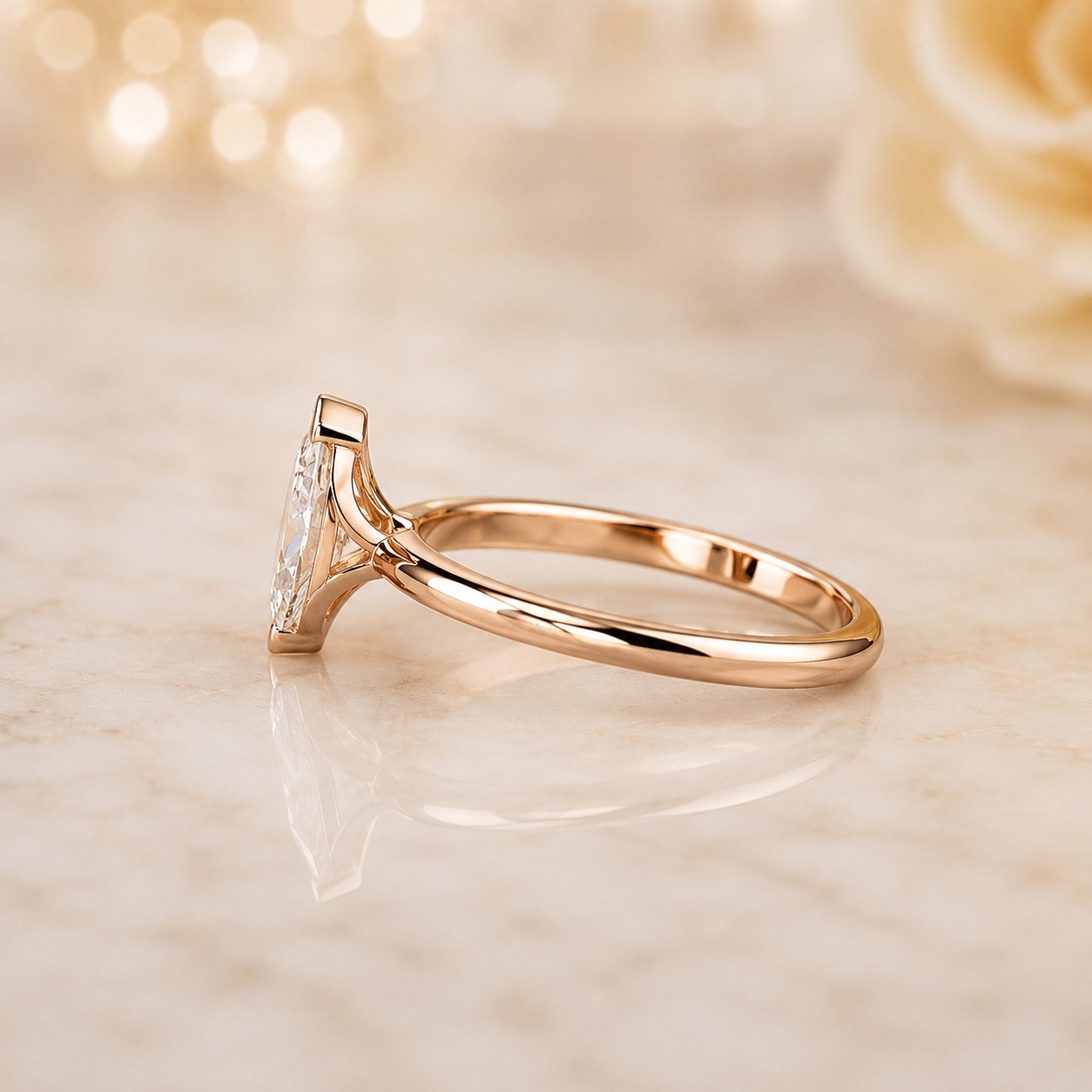 Marquise Lab Grown Diamond Engagement Ring Solitaire 14K Rose Gold – V-Prong 0.50 Carat VVS2