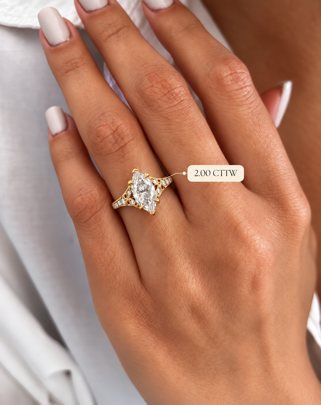 Marquise Lab Grown Diamond Engagement Ring Vintage Split-Shank 14K Yellow Gold E VVS2 1.5 Carat