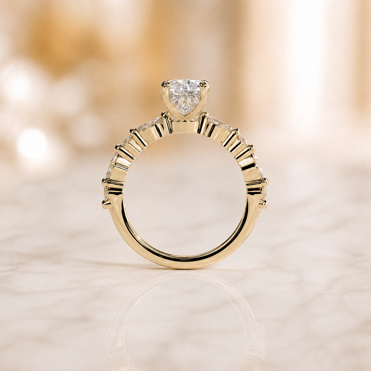 2ct Elongated Cushion Lab Grown Diamond Engagement Ring – 18K Yellow Gold Hidden Halo