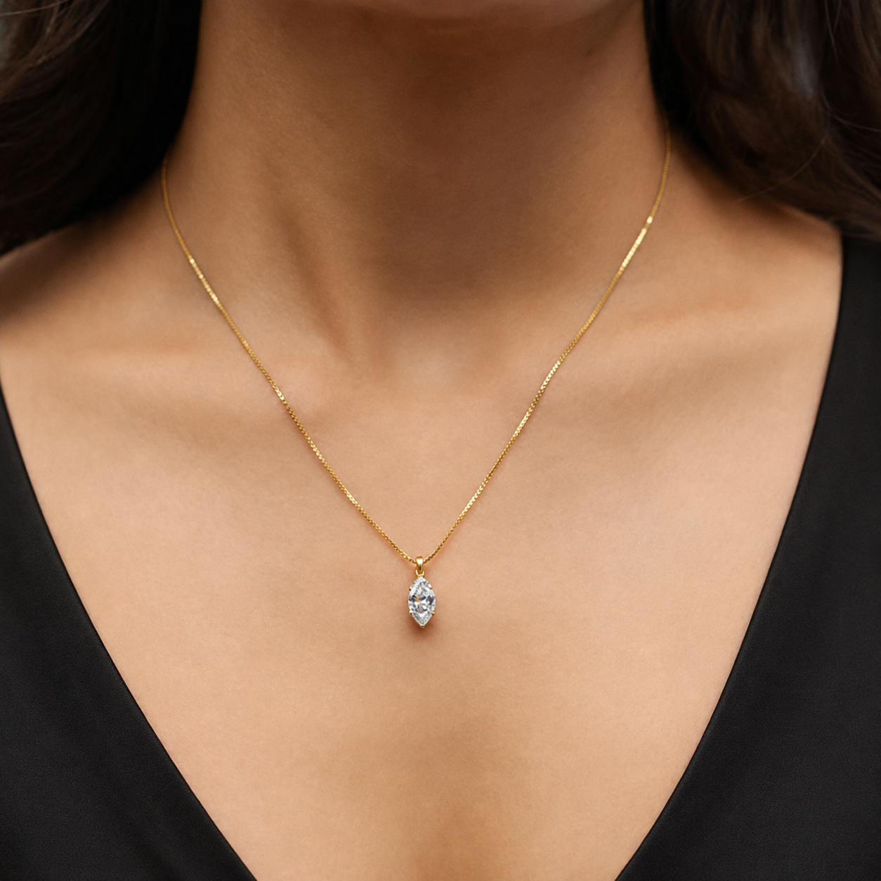 Marquise Lab Grown Diamond Solitaire Pendant Four Prong 14K Gold IGI Certified 1ct E VVS2