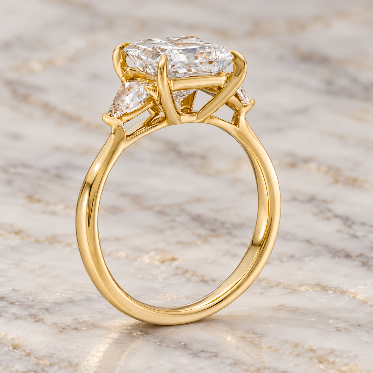 Princess Cut Lab Grown Diamond Engagement Ring Three Stone Trillion 14K Gold IGI Certified E VVS2