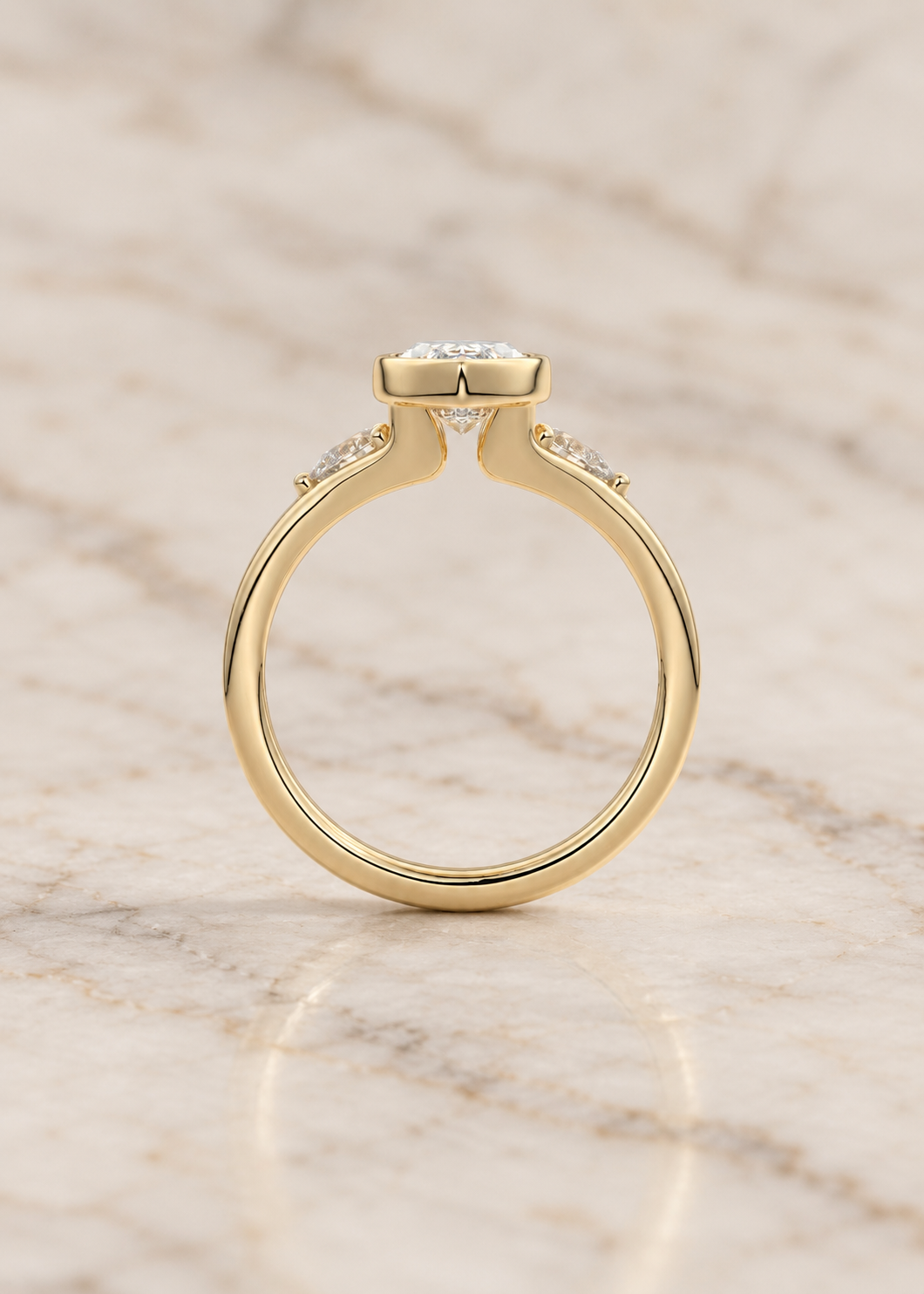 Marquise Lab-Grown Diamond Bezel Engagement Ring, Pear Side Stones, 14K Rose Gold (IGI Certified)