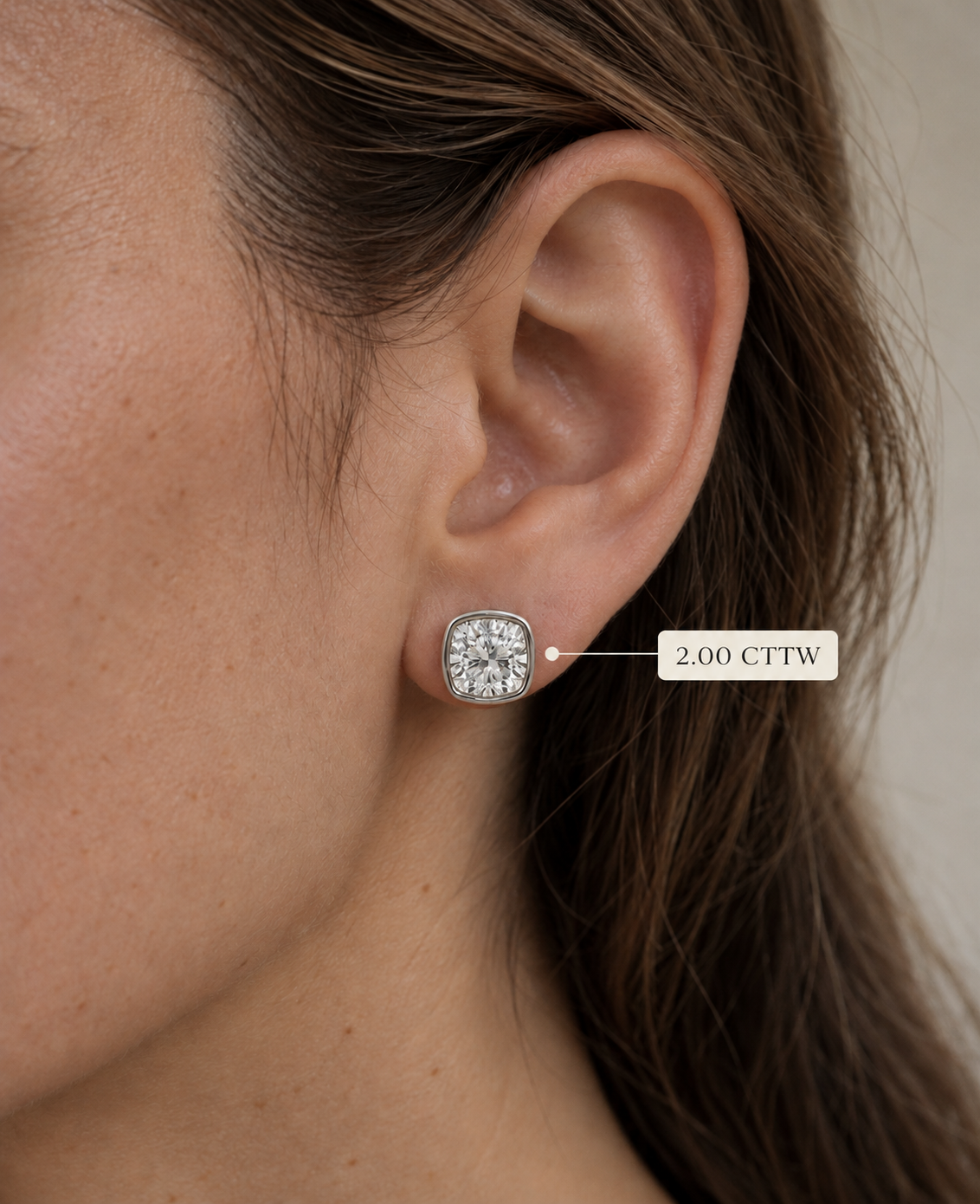 Cushion Lab Grown Diamond Stud Earrings Bezel Solitaire Platinum IGI Certified E VVS2