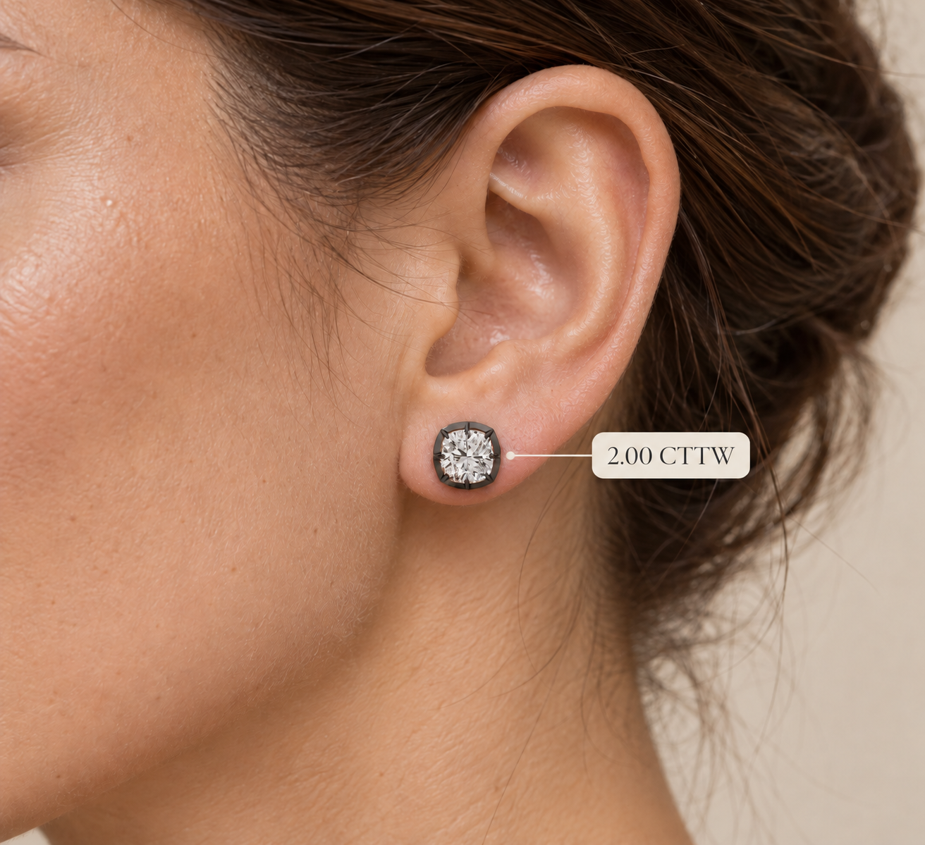 Cushion Lab Grown Diamond Stud Earrings Prong 14K Black Rhodium Gold IGI Certified