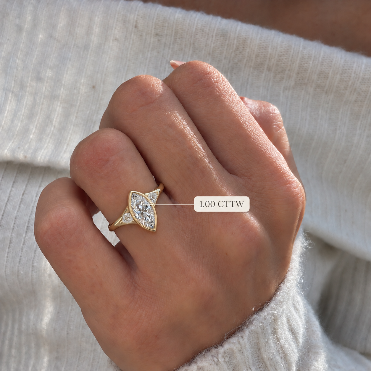 Marquise Lab-Grown Diamond Bezel Engagement Ring, Pear Side Stones, 14K Rose Gold (IGI Certified)