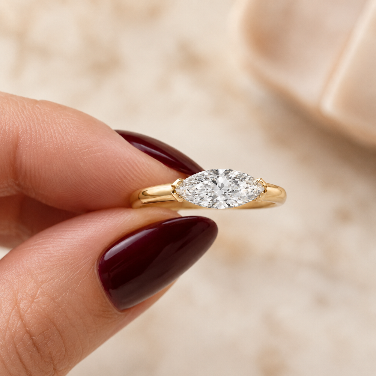 Marquise Lab Grown Diamond Engagement Ring East-West Solitaire 14K Gold IGI Certified 2 Carat E VVS2