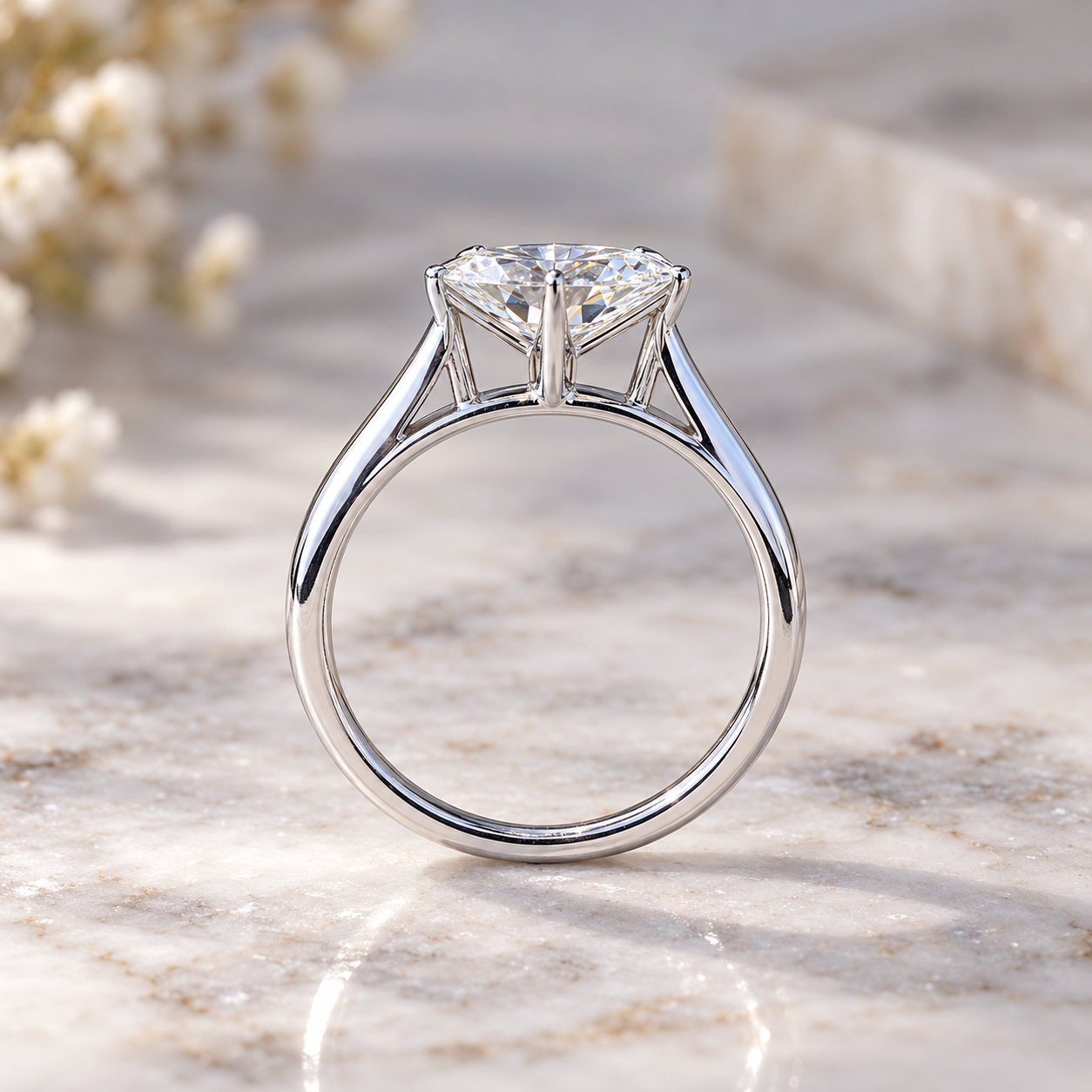 Dutch Marquise Lab Grown Diamond Engagement Ring Solitaire Cathedral White Gold