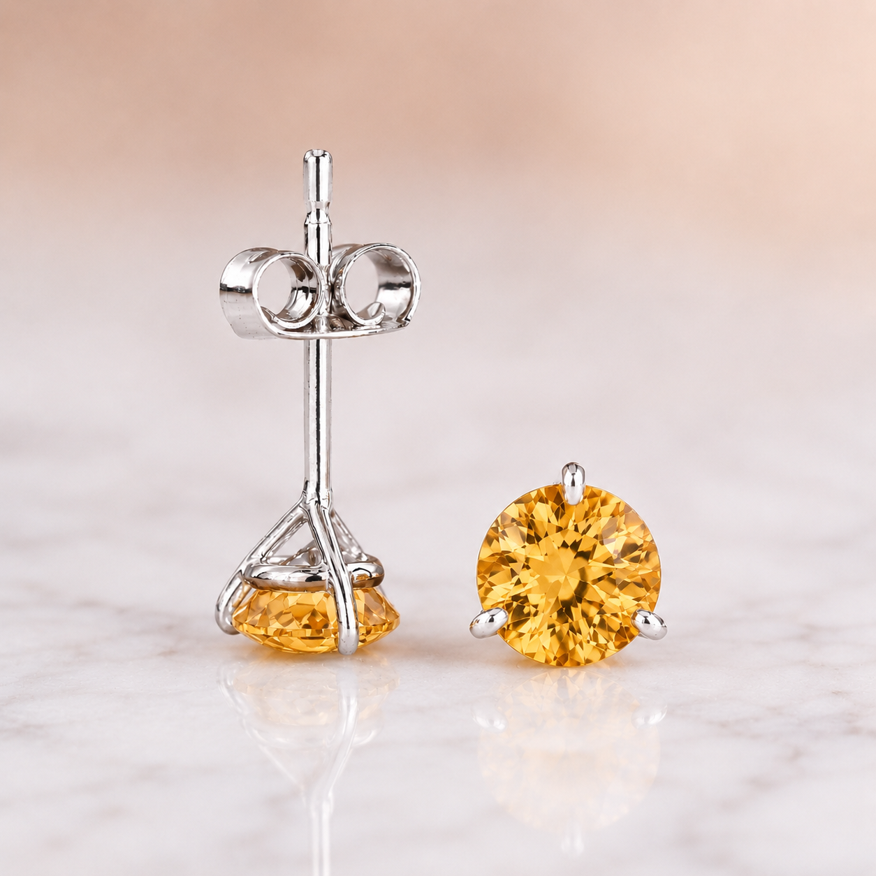 1.48 Cttw Round Citrine Stud Earrings in 14K White Gold