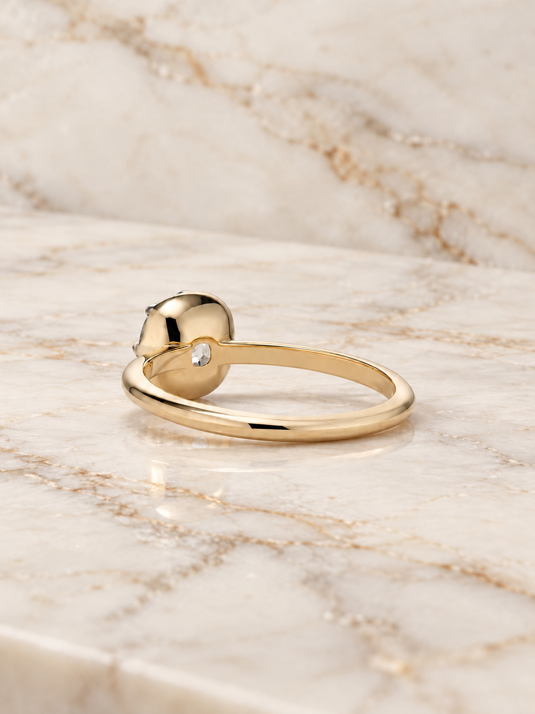 Old Mine Cushion Cut Diamond Engagement Ring Blackened Bezel 18K Yellow Gold IGI Certified